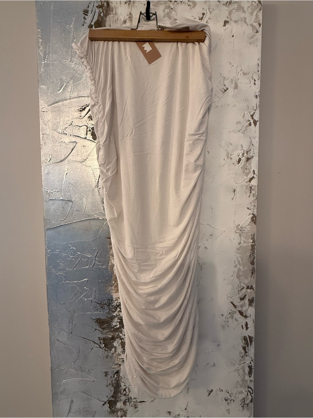 Cream Ruched Midi Skirt – Sleek Draped Silhouette